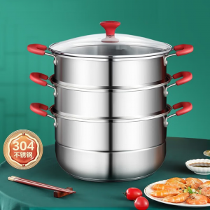 3-ply 304 stainless steel steamer pot‌
